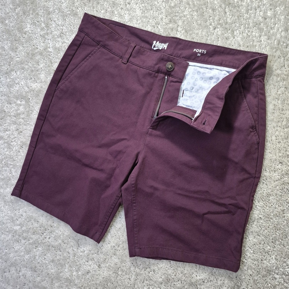 Mugsy Ports Chino Shorts Mens 35 Burgundy Red Stretch Comfort Preppy Academia